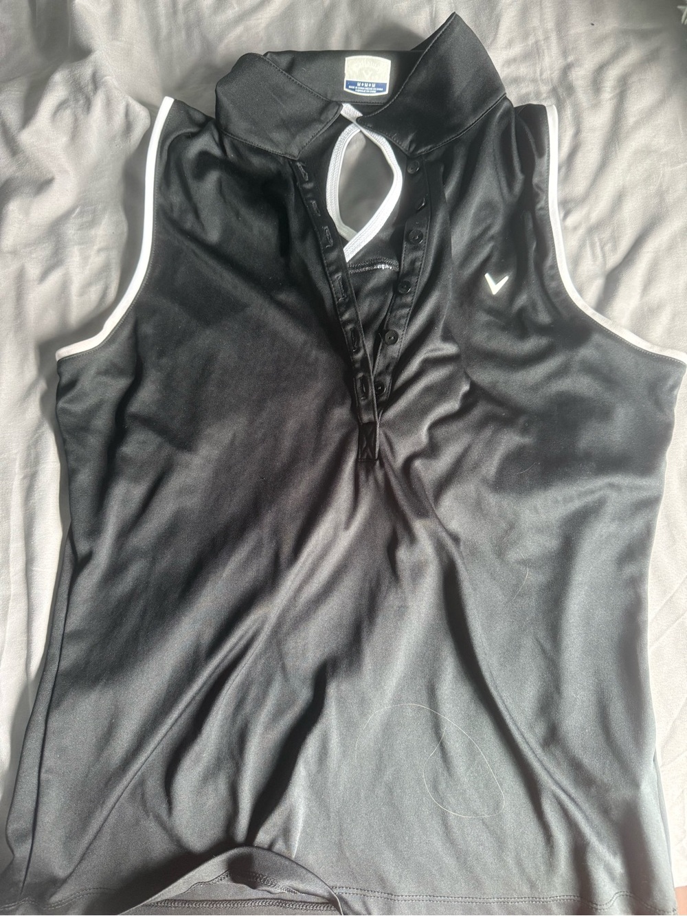 Callaway Black Sleeveless Polo Swim Rash Guard with White Trim